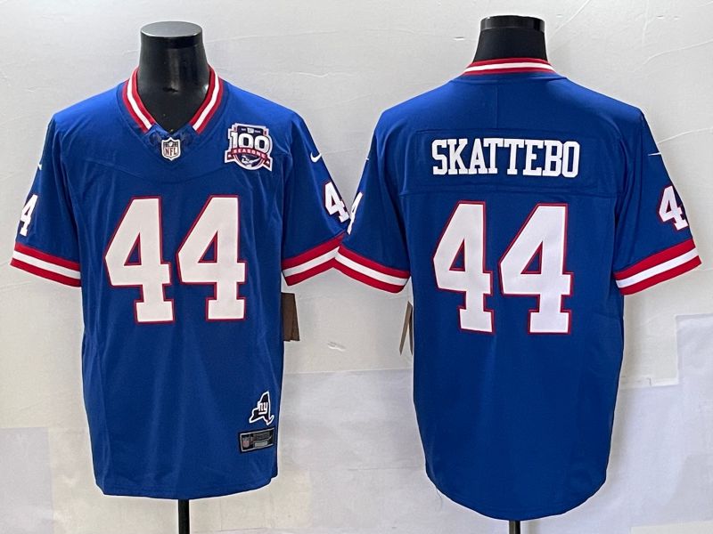 Men 2025 New York Giants #44 Skattebo Blue Throwback Three generations Nike Limited NFL Jersey style 17